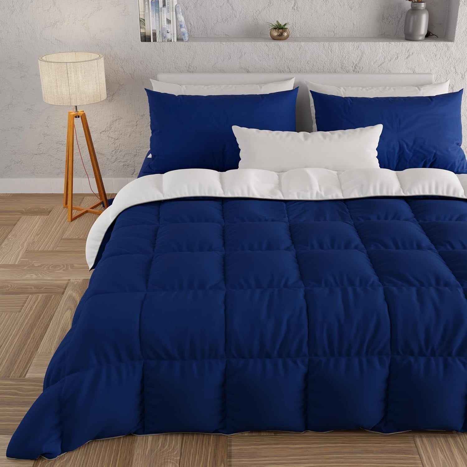 PETTI Artigiani Italiani - Cuvertură de iarnă pentru pat dublu, maxi, monocoloră, față-verso, alb, gri, 100% Made in Italy Plapumi si pilote Naty Shop Albastru miezul nopții Alb Una Piazza E Mezza
