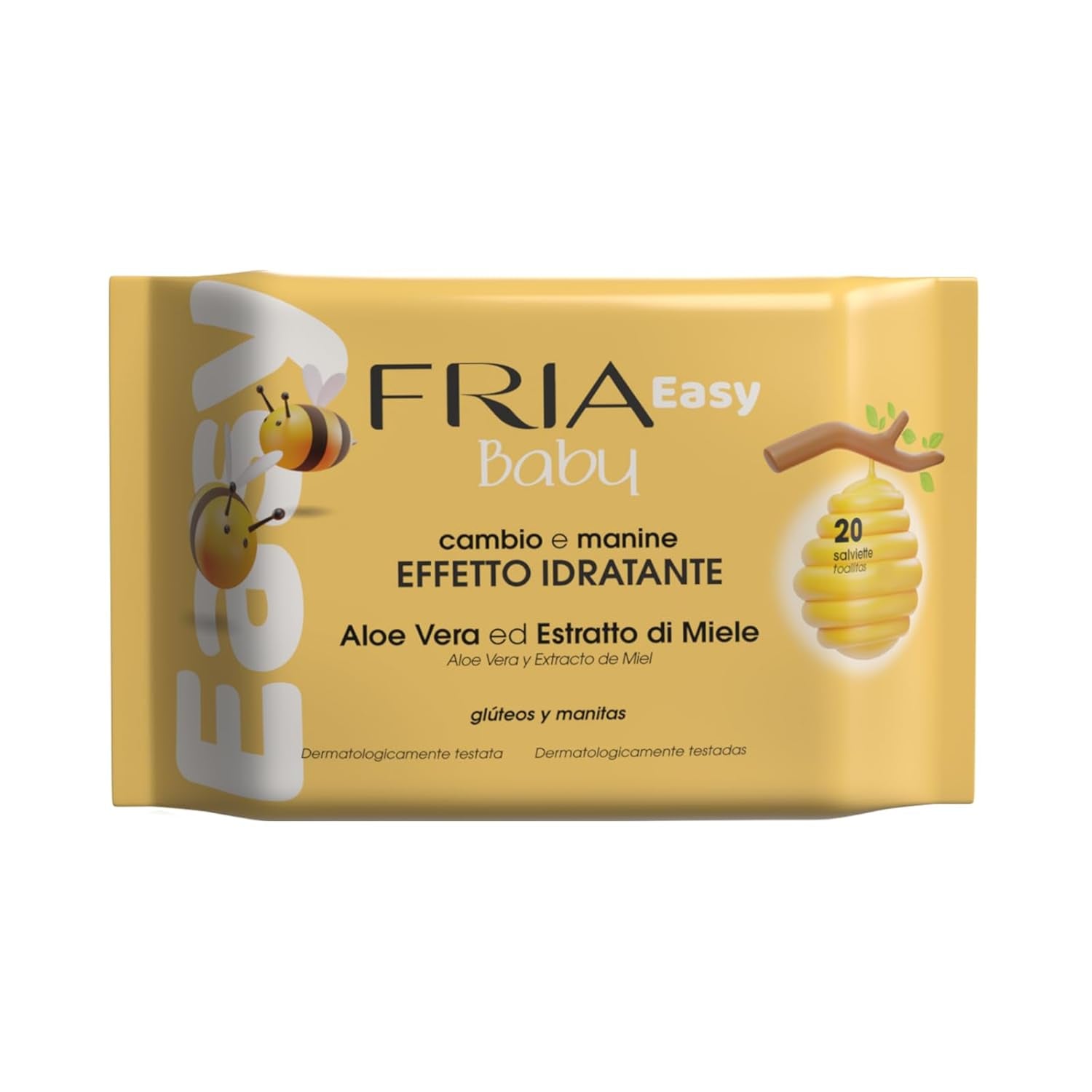 Șervețele umede Easy Baby, cu aloe vera și extract de miere cu efect hidratant pentru piele, testate dermatologic, pachet de 20 de șervețele