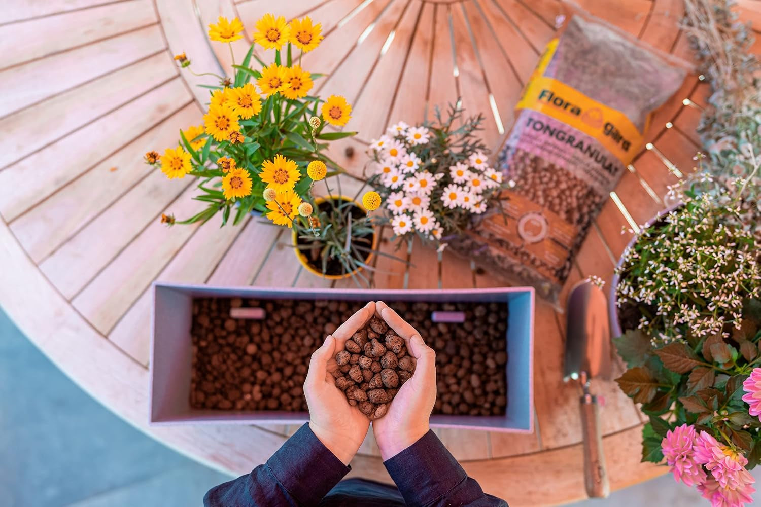 Granule de argilă expandată Floragard 50 L – material natural de drenaj și substrat hidroponic pentru ghivece, căzi, plante de apartament și jardiniere – previne acumularea de apă, asigură o bună aerare