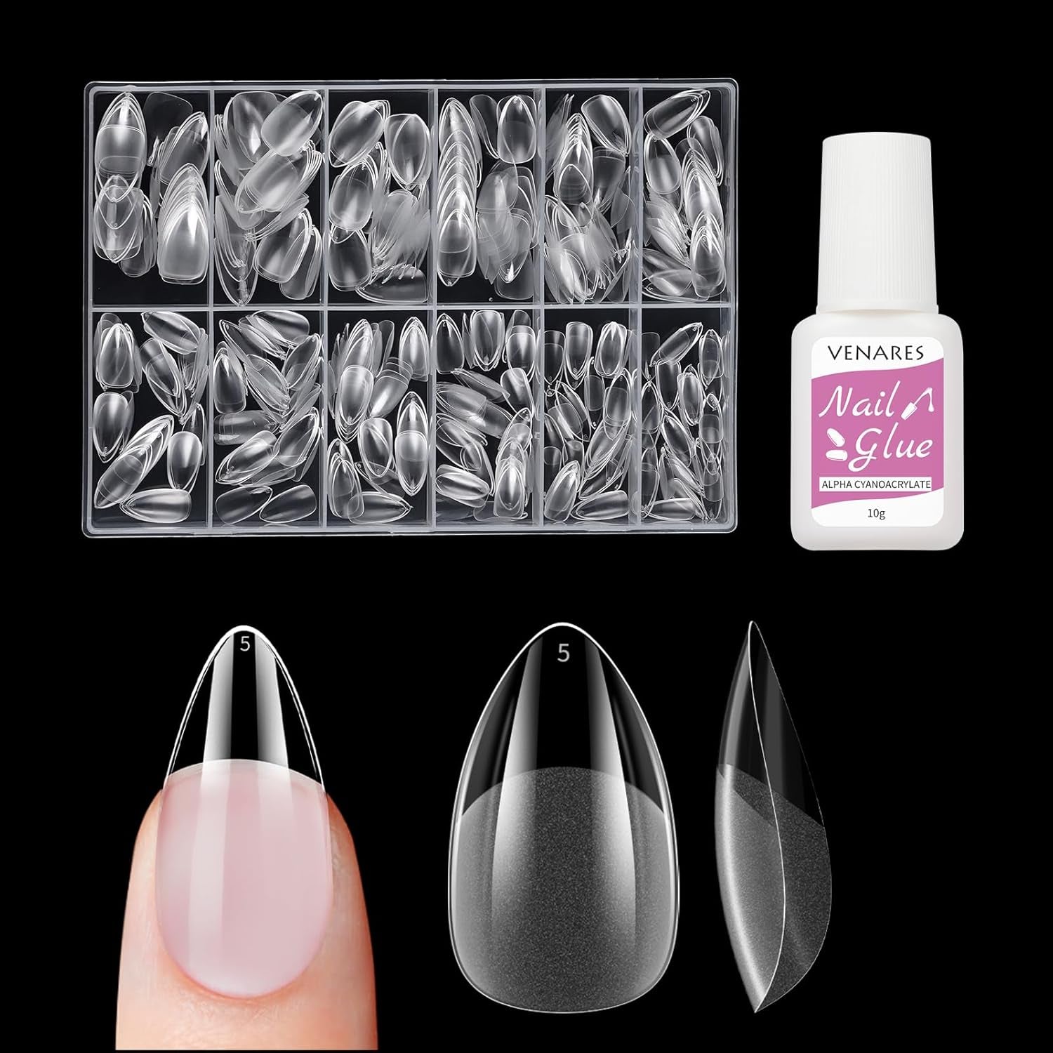 Unghii false scurte, model balerină, 500 bucăți, pentru lipire, 12 dimensiuni, unghii artificiale, scurte, cu gel moale, acoperire completă, vârfuri de unghii pentru unghii cu gel, scurte, S