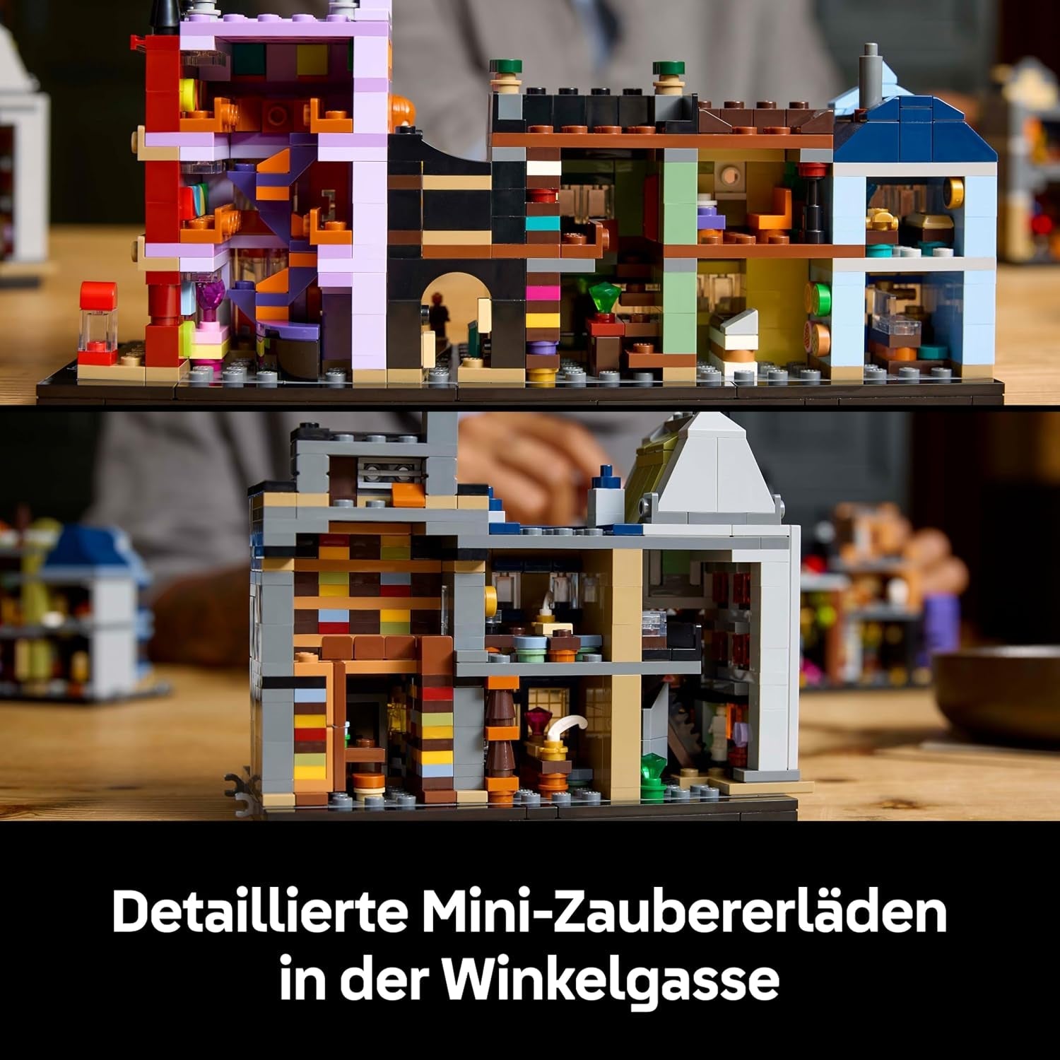 LEGO Harry Potter Die Zauberläden der Winkelgasse - Miniaturstraße zum Ausstellen - 12 Mikrofiguren zum Sammeln, inkl. Harry Potter, Draco Malfoy, Hermine Granger - Geschenk für Erwachsene 76444