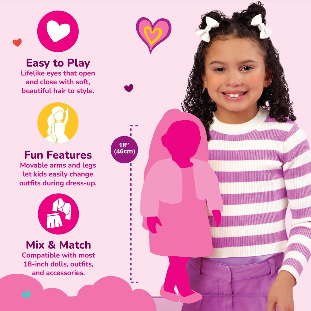Our Generation - AVA - 46 cm-Modepuppe - Lebensechte hellblaue Augen & gewelltes Blondes Haar - Rosa Kunstpelz-Mantel-Outfit - Vorgetäuschtes Spiel - Spielzeug für Kinder ab 3 Jahren