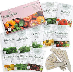 Plantaluz Bio Premium Saatgut Set – 10 Sorten Tomaten & Kräuter Samen – Samenfeste Bio-Qualität Für Garten & Balkon – Liebevolle Geschenkidee Inkl. Beschriftbarer Pflanzenstecker