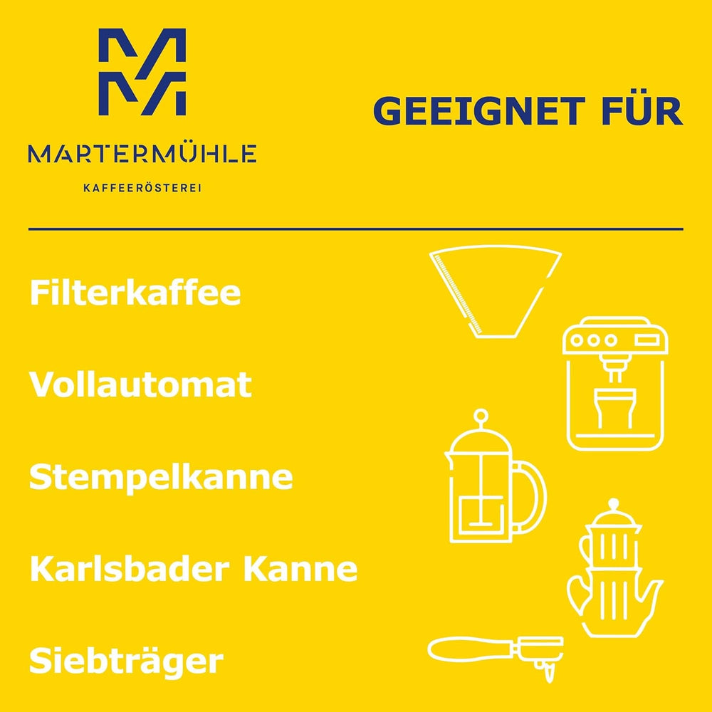 Martermühle Aßlinger Mischung Kaffeebohnen 1kg I Arabica I Aromen: Haselnuss, Leichte Würze, Schokolade I Ganze Kaffee-Bohnen schonend geröstet, säurearm
