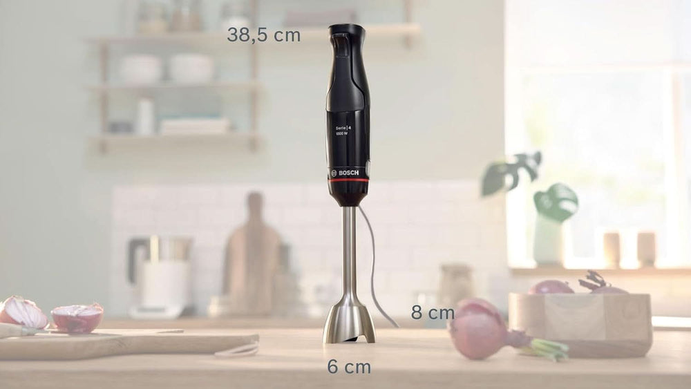 Bosch Stabmixer Ergomaster Serie 4, 1000 Watt, Edelstahl-Mixstab, Zerkleinerer, Mix-/Messbecher, Schwarz Bucatarie Naty Shop