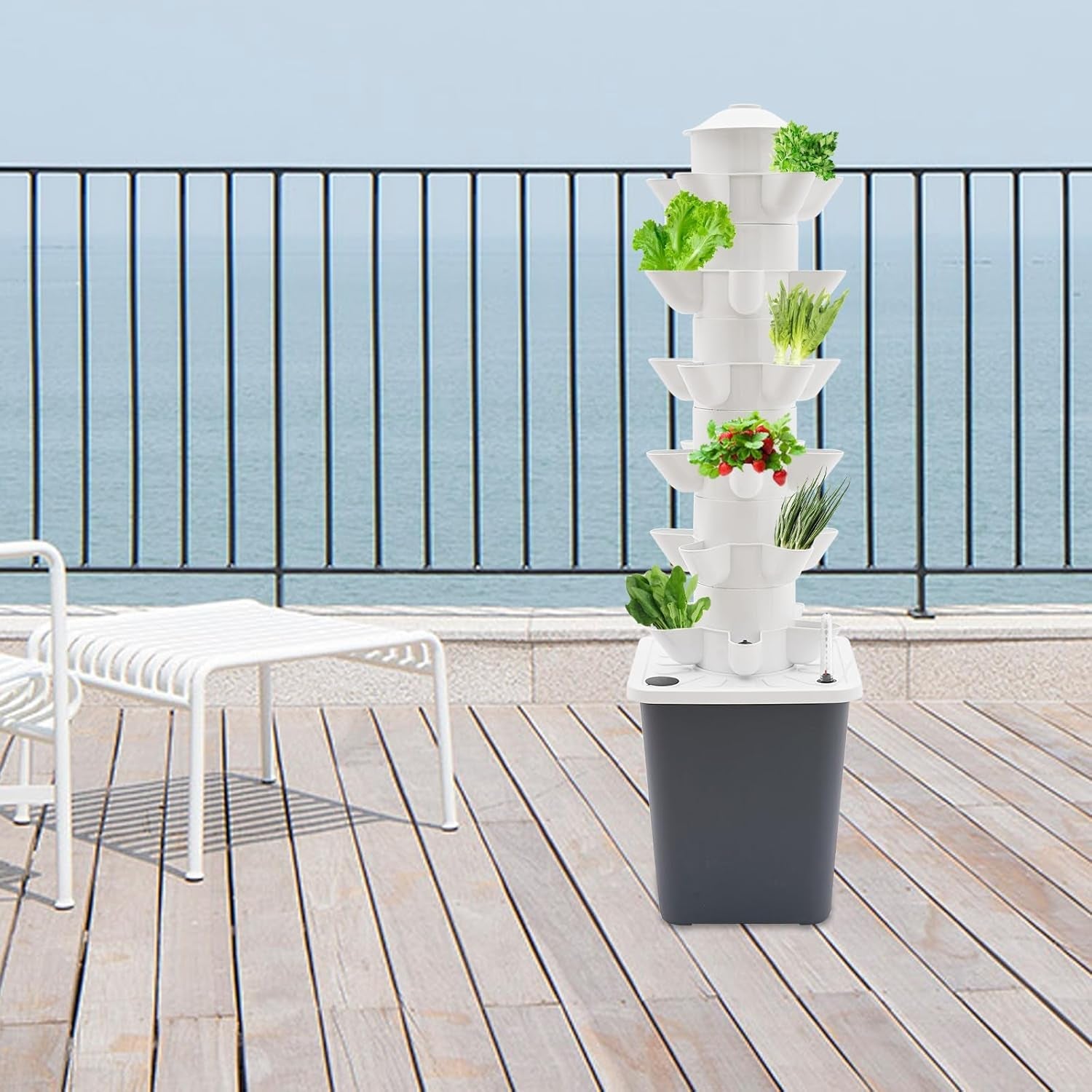 Turn hidroponic cu 30 de capsule, sistem de creștere hidroponică pentru grădină, kit de creștere verticală hidroponică cu 6 niveluri, turn aeroponic cu pompă de hidratare, adaptor și pat de însămânțare (gri)