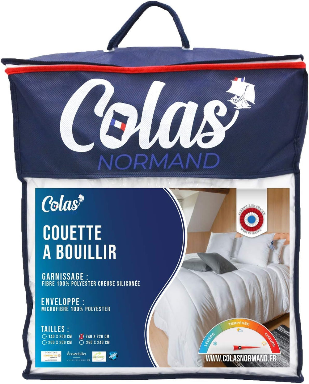 COLAS NORMAND Plapumă caldă, lavabilă la 95°C, 240 X 220 Cm, durabilă, microfibră, moale, mătăsoasă și confortabilă, fabricată în Franța, albă Plapumi si pilote Naty Shop Titlu implicit