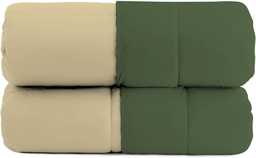 Cuvertură de iarnă de bază, unicoloră și căptușită, verde închis / crem, 200X245Cm Plapumi si pilote Naty Shop
