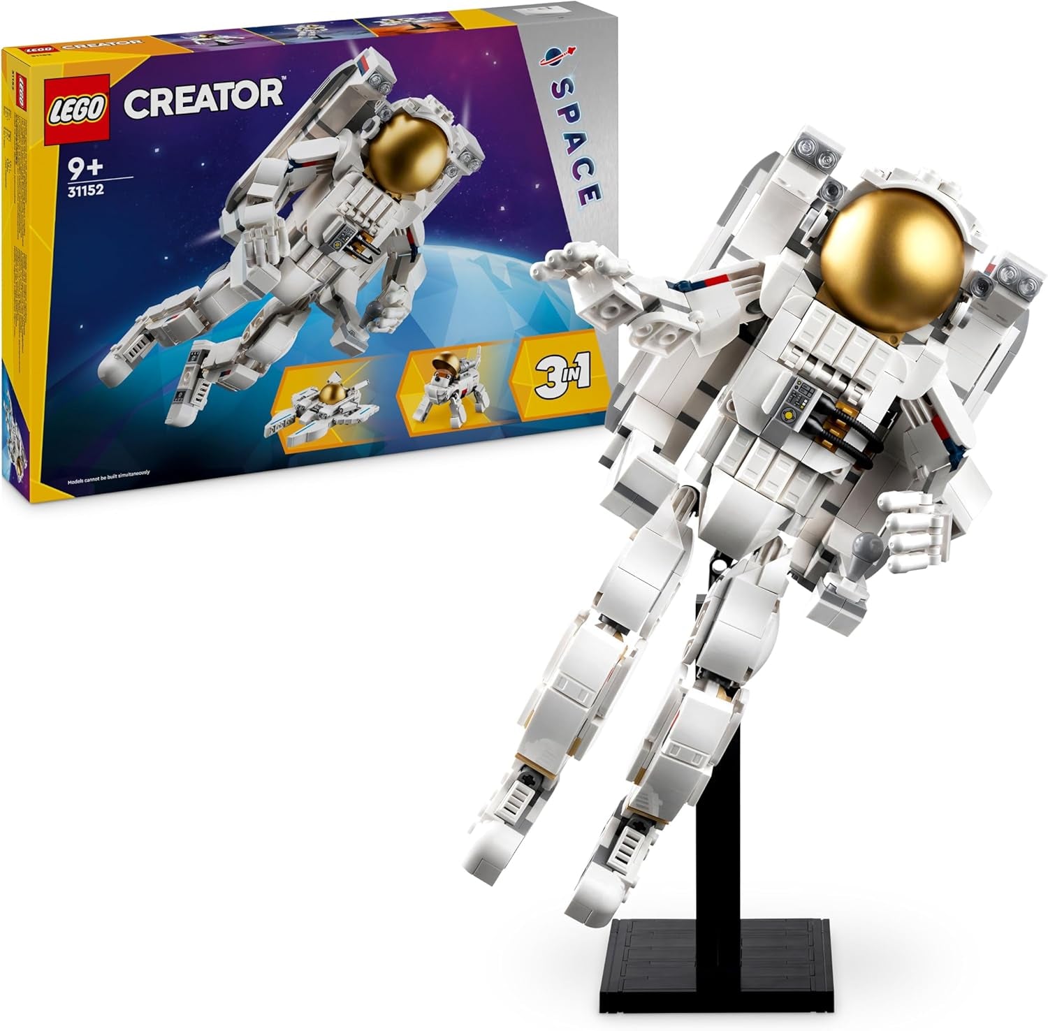 LEGO Creator 3in1 Astronaut im Weltraum Spielzeug, Modellbausatz mit Hund und Raumschiff für Kinder, Kinderzimmer-Deko, kreatives Geschenk für Jungs und Mädchen ab 9 Jahren 31152