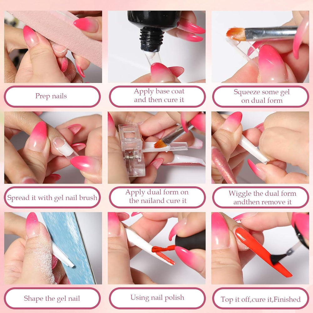 Set de 288 de forme duble pentru unghii, Set de unghii cu formă dublă, 12 forme pentru extensii de unghii, forme de gel pentru extensii de unghii, potrivit pentru începători și manichiuriști