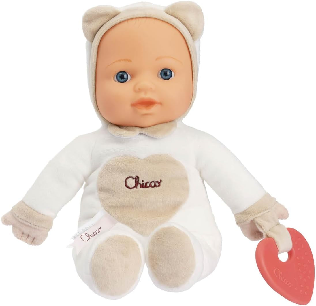 Chicco Meine erste Puppe Spielzeug, Kuschelpuppe mit weichem Beißherz, weich und leicht, Babyspielzeug, maschinenwaschbar, 0 Monate Plus, Rosa