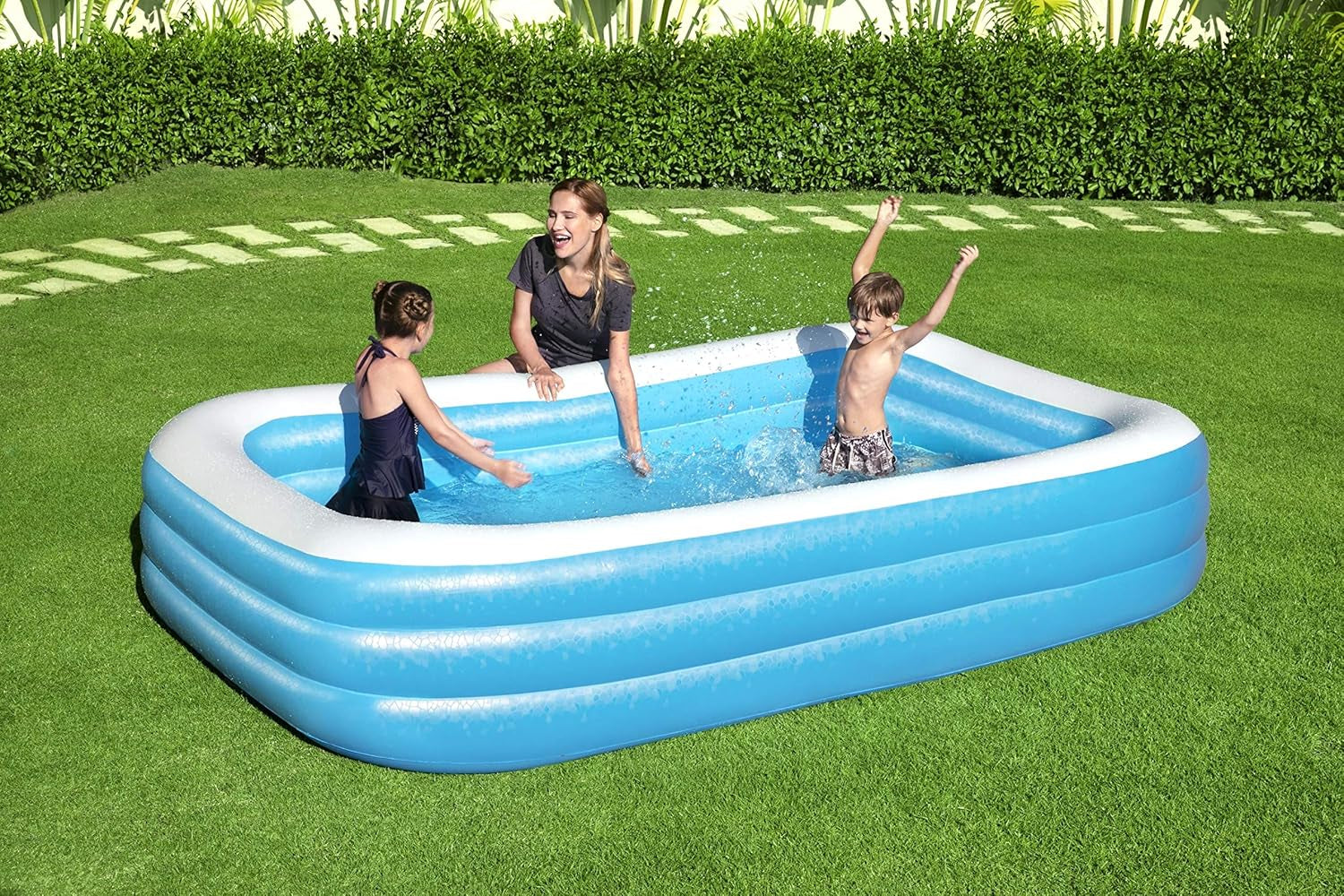 Bestway Family Pool Deluxe, piscină dreptunghiulară pentru copii, ușor de instalat, albastră, 305x183x56 cm Saltele gonflabile și accesorii gonflabile 305x183x56 cm Culoare