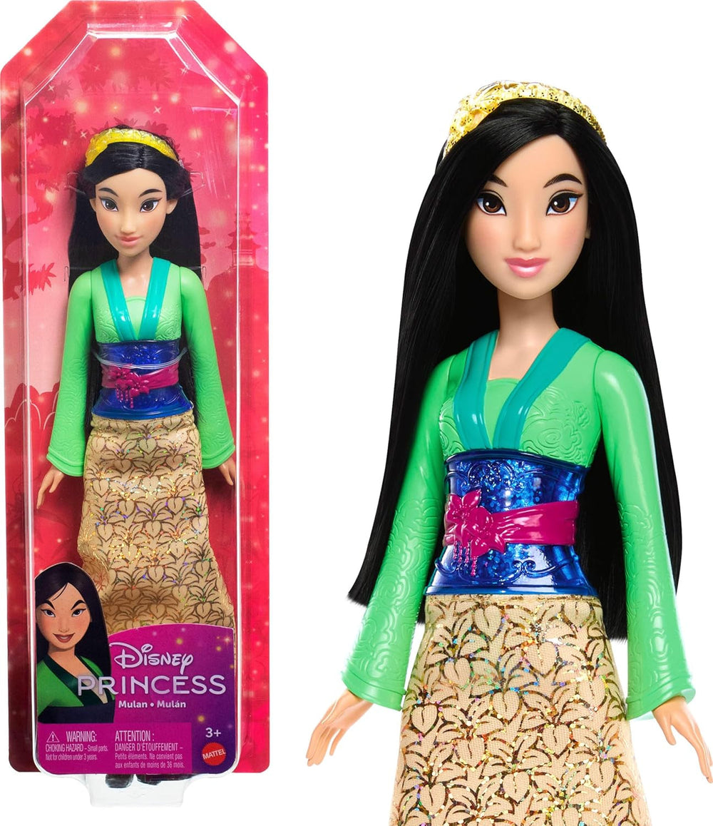 Mattel DISNEY Prinzessin Cinderella - Bewegliche Puppe mit glitzerndem Outfit, abnehmbaren Schuhen und Diadem, kämmbares Haar für Frisierspaß, für Kinder ab 3 Jahren, HLW06