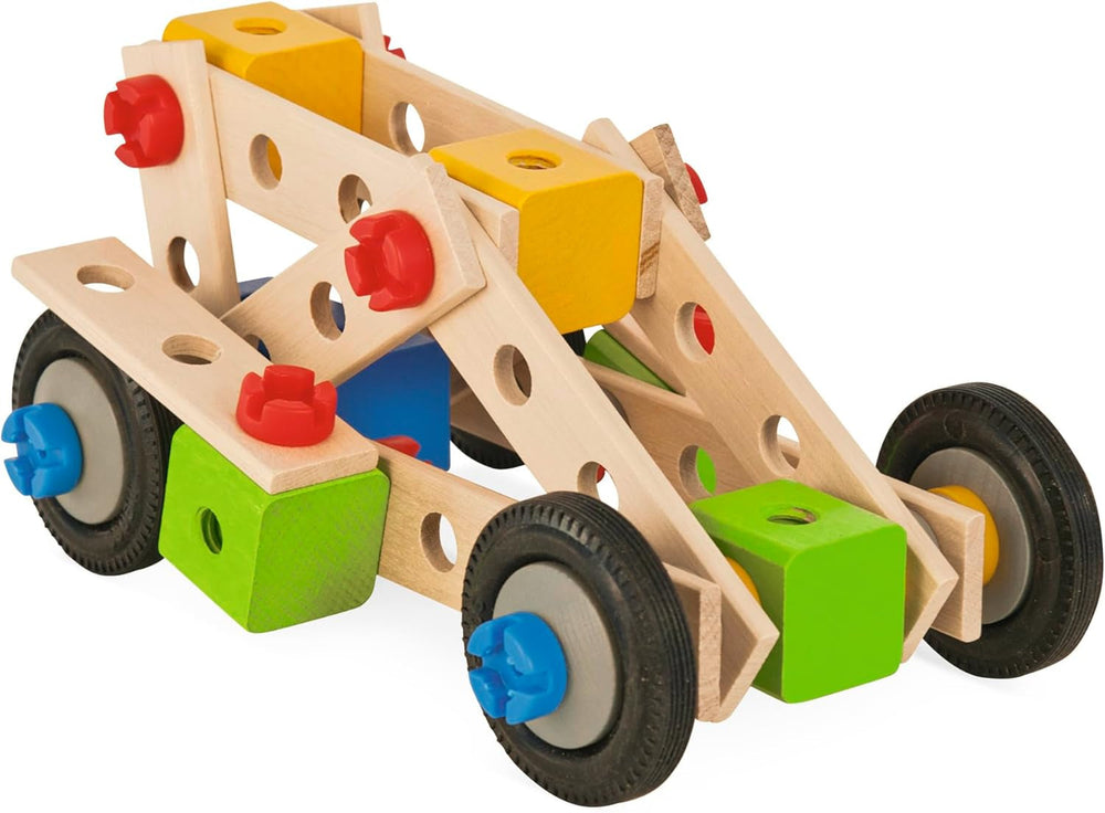Eichhorn - Constructor Lokomotive, 8 Verschiedene Modelvarianten baubar, Konstruktionsspielzeug mit 90 Teilen, vielseitiges Holzspielzeug, 100% FSC zertifiziertes Buchenholz, ab 3 Jahren