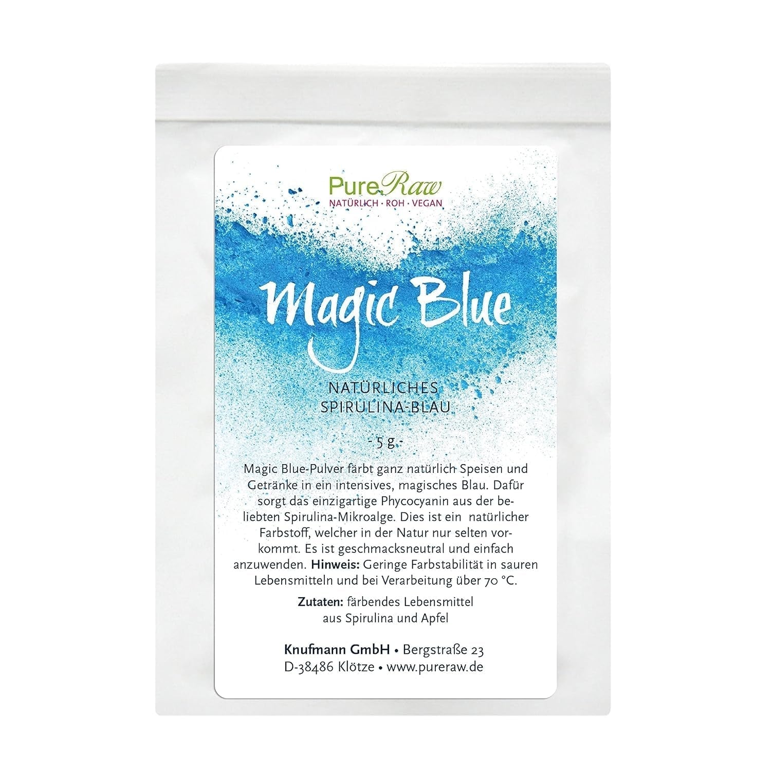 Pretty Pink Natürliche Lebensmittelfarbe Pulver Rosa (Roh Vegan) Pastell Rose Bis Intensiv Rosa-Rot - Essbare Farbe Für Lebensmittel Aus Früchten Und Gemüse - Natural Food Coloring | Pureraw 5G Naty Shop 5 G (1Er Pack) Blau