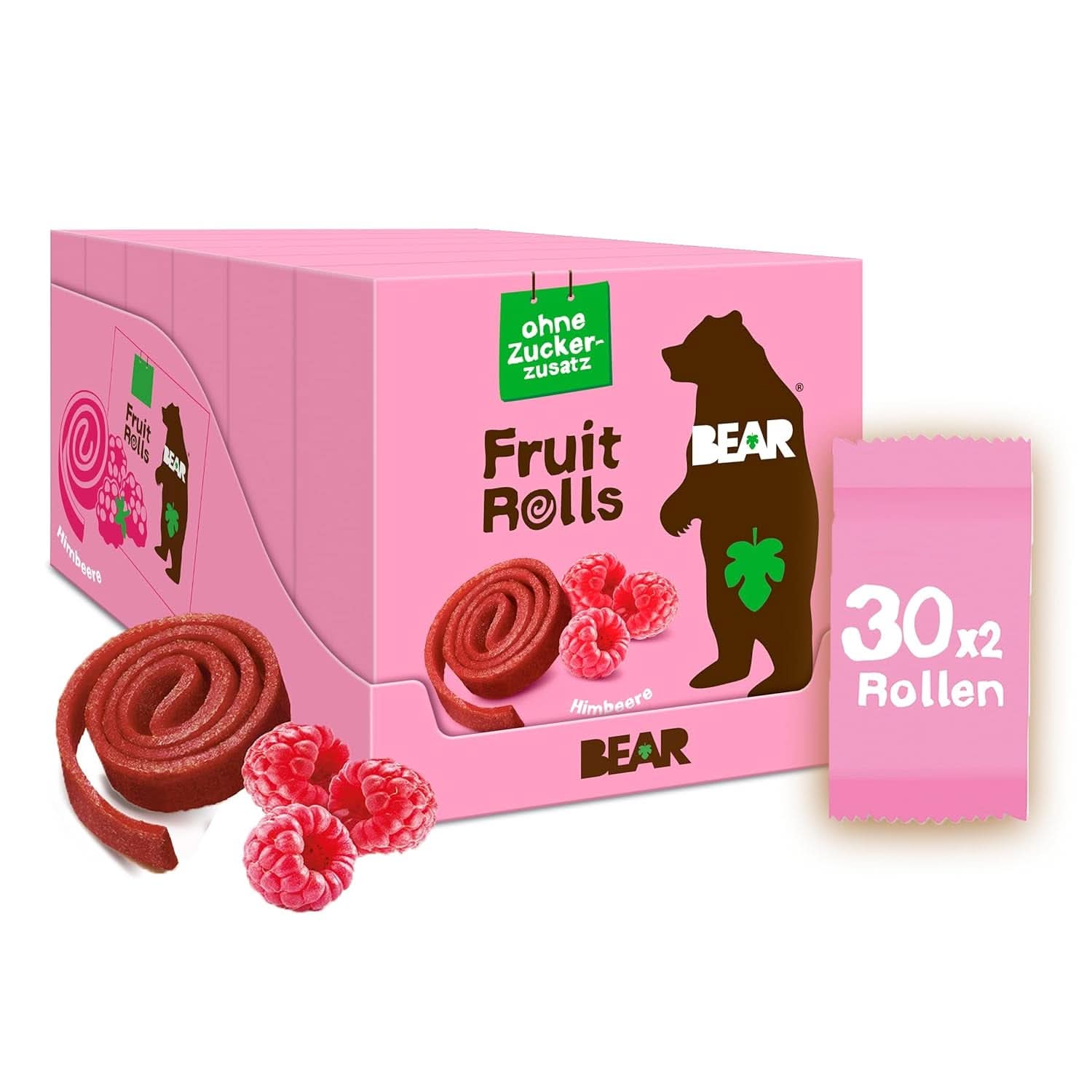 Rulouri de fructe BEAR cu căpșuni, 100% ingrediente naturale, 30 x 20 grame Produse deshidratate Naty Shop Zmeură