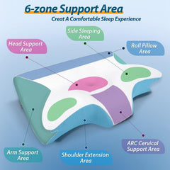 HOMCA Pernă pentru gât Pernă ortopedică din spumă de memorie 2 în 1 Pernă de susținere a gâtului cu capac de răcire 3D Pernă ergonomică de dormit pentru cei care dorm pe spate, lateral și abdominal, gri, 60X13/11X40 cm Perne ortopedice cervicale Naty Shop