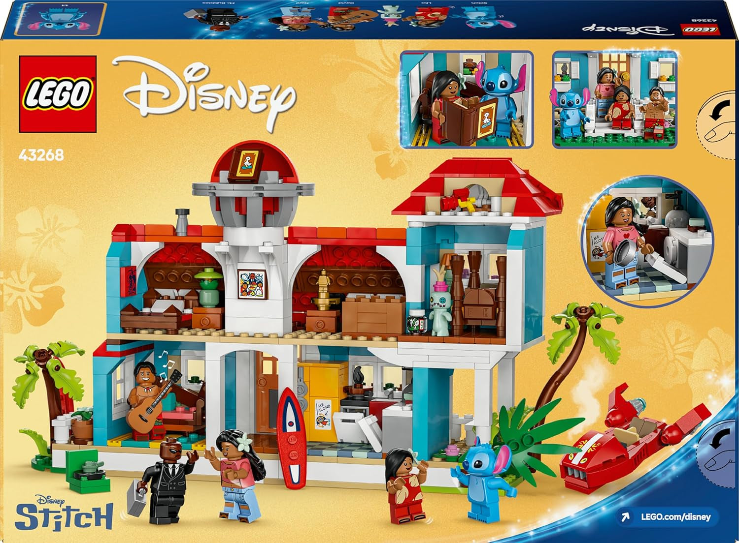 LEGO | Das Strandhaus aus „Lilo und Stitch“ - Spielzeug mit 6 Zimmern, Dachterrasse, Raumschiff und 5 Minifiguren - Geburtstagsgeschenk für Mädchen, Jungen & Fans ab 9 Jahren - 43268