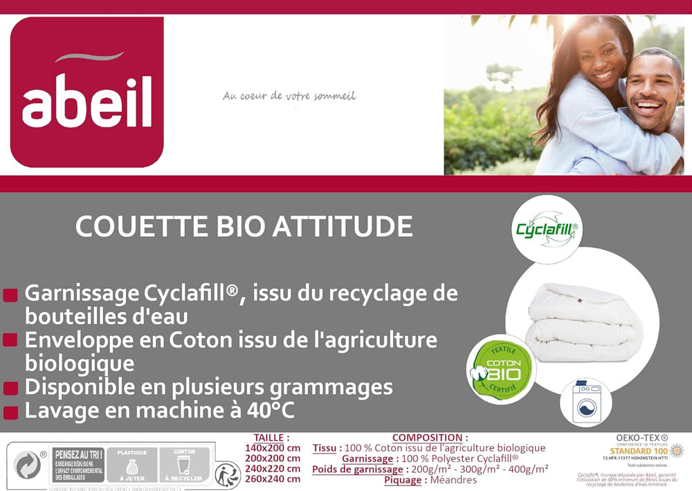 Abeil Couette Attitude Coton Légère 240 X 260 Cm Organic Quilt Attude Lightweight, bumbac, poliester, alb Plapumi si pilote Naty Shop