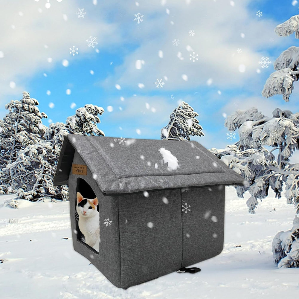 Katzenhaus Für Draußen Winterfest Wasserdicht Wetterfester Katzenhöhle Haustierhaus mit Plüschkissen Warm Hundehöhle Waschbar Hundehaus Tierheim Für Streuner Haustiere 35x30x35cm