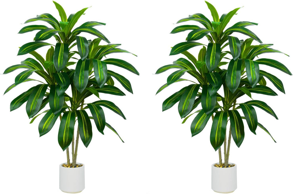 Künstlicher Dracaenabaum,Kunstpflanzen Groß,Faux Tree Mit Weißem Hohen Pflanzer Realistische Kunstpflanze Dracaena,Kunstpflanzen Für Wohnzimmer, Büro & Garten(1, Weißer Hoher Pflanzer, 150Cm)
