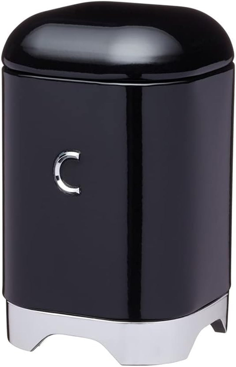 KitchenCraft Lovello caddy pentru ceai, caddy din oțel alb, suprafață texturată, stil 1950 cu capac, pentru ceai vrac și pliculețe de ceai, 11 cm x 11 cm x 19 cm, Ice White Cutii depozitare alimente Naty Shop Negru Cafea