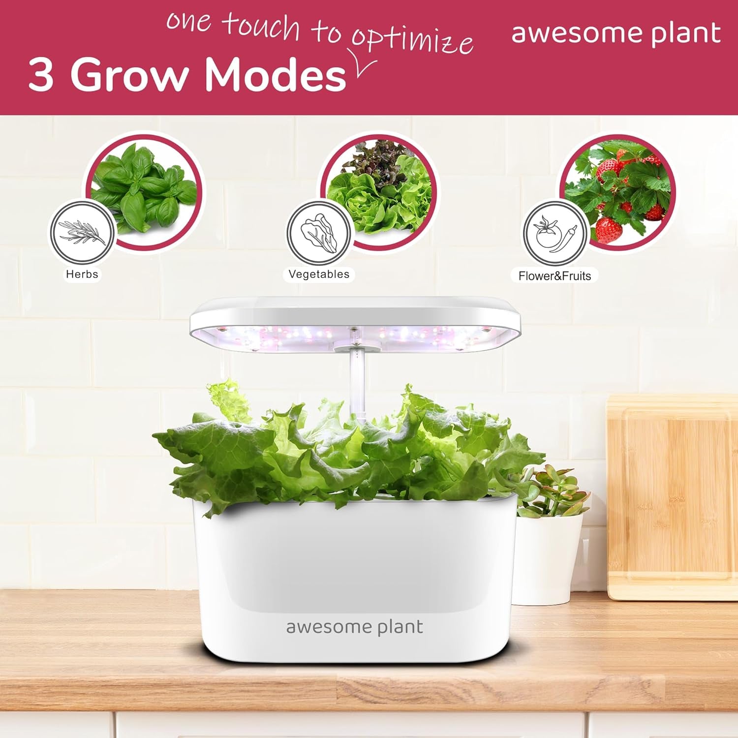 Kit sistem de creștere hidroponică 6Pro (6 capsule), kit de grădinărit interior cu rezervor de apă de 3 litri, 3 moduri de creștere și pompă silențioasă, kit pentru cultivarea ierburilor și a salatelor acasă, înălțime reglabilă până la 33,0 cm, alb