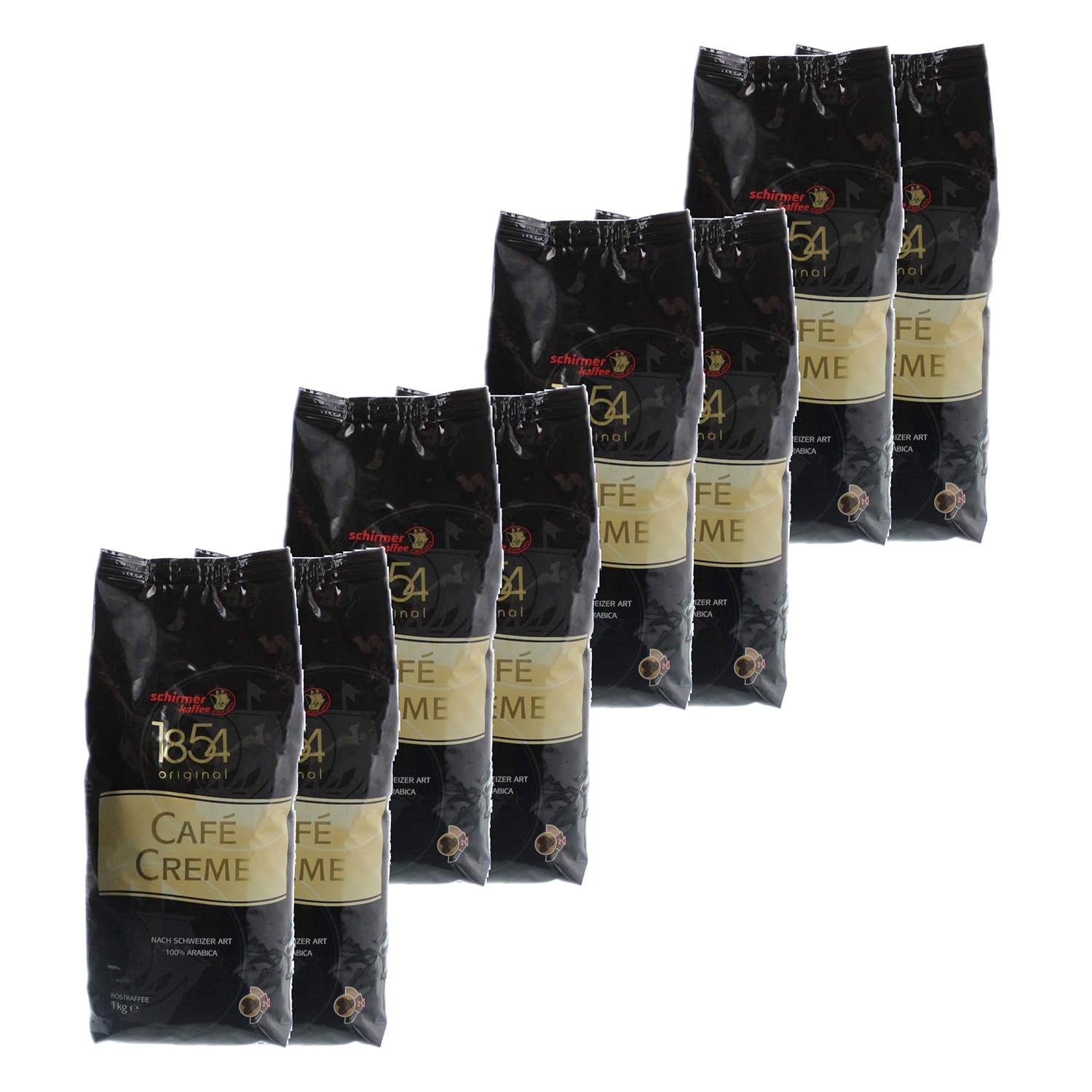 Cafe Creme în stil elvețian, boabe întregi, boabe de cafea, pachet de 8, 8 x 1000g