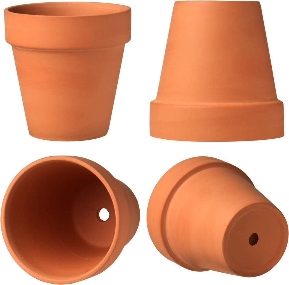Hollyone set de 8 piese de ghivece mici din teracotă, ghivece rotunde din lut de 8 x 8 cm cu farfurie și orificiu de drenaj, ghivece mici cu tavă, ghivece suculente din teracotă pentru plante de apartament, jardiniere ceramice