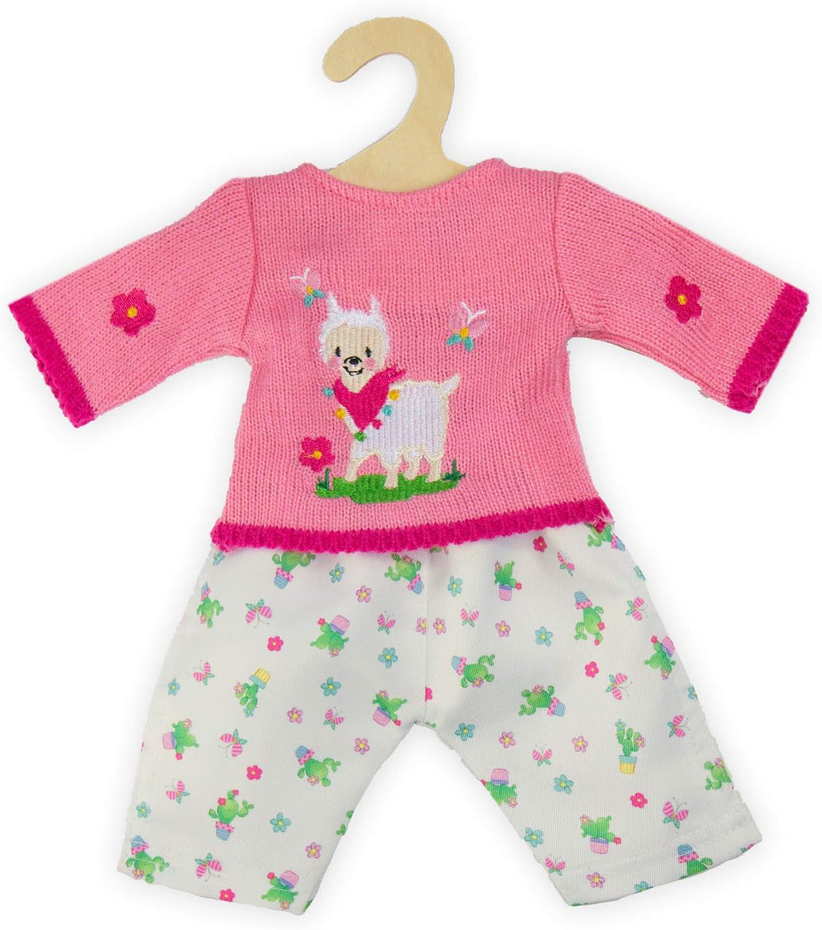 Heless 2935 - Bekleidungs-Set für Puppen im Alpaka Oskar Design, 2 teilig mit Pullover und Hose, Größe 35-45 cm