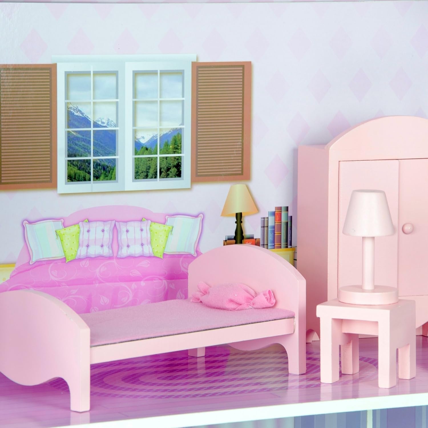 Olivia's Small World Giant Dollhouse, casă mare de păpuși din lemn cu mobilier și accesorii, casă de păpuși cu 3 etaje pentru copii, casă de păpuși pentru păpuși de 12", 3 ani + Casute de papusi Naty Shop