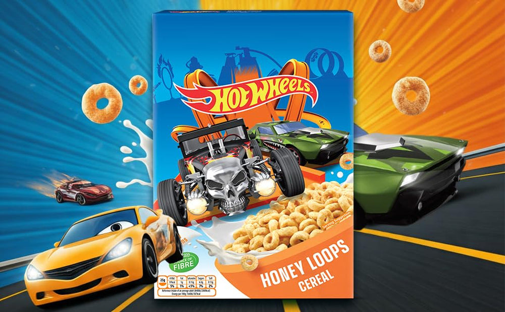 Hot Wheels Honey Loops, cereale integrale crocante pentru micul dejun cu vitamine adăugate, 1 pachet (1 x 375g)