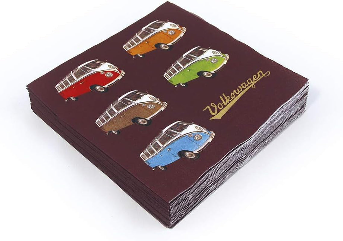 BRISA VW Collection - Șervețele de masă Volkswagen cu autobuz T1 (dungi Samba/roșu/3 straturi)