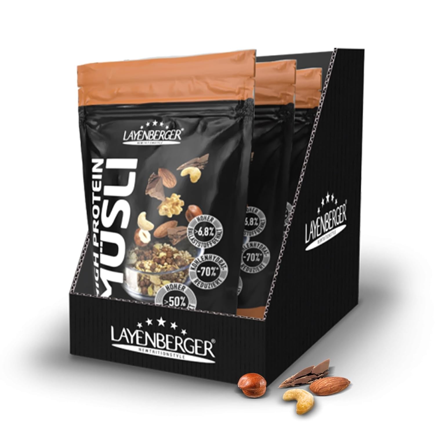 Layenberger 3K High Protein Müsli, 50% Eiweiß Und 18% Kohlenhydrate - Single Pack (1X 390 G) - Schoko-Nuss Cereale Naty Shop 1.17 Kg (1Er Pack) Schoko-Nuss
