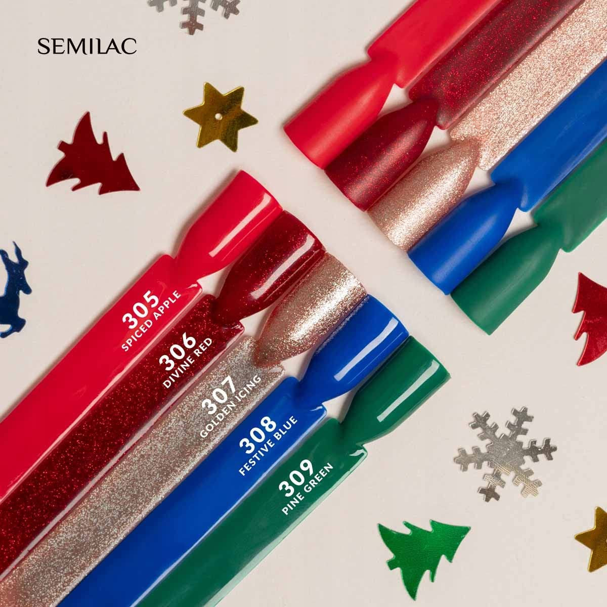 Oja UV Semilac Hybrid 309 Pine Green 7ml Colecția Festive Wonder Colors