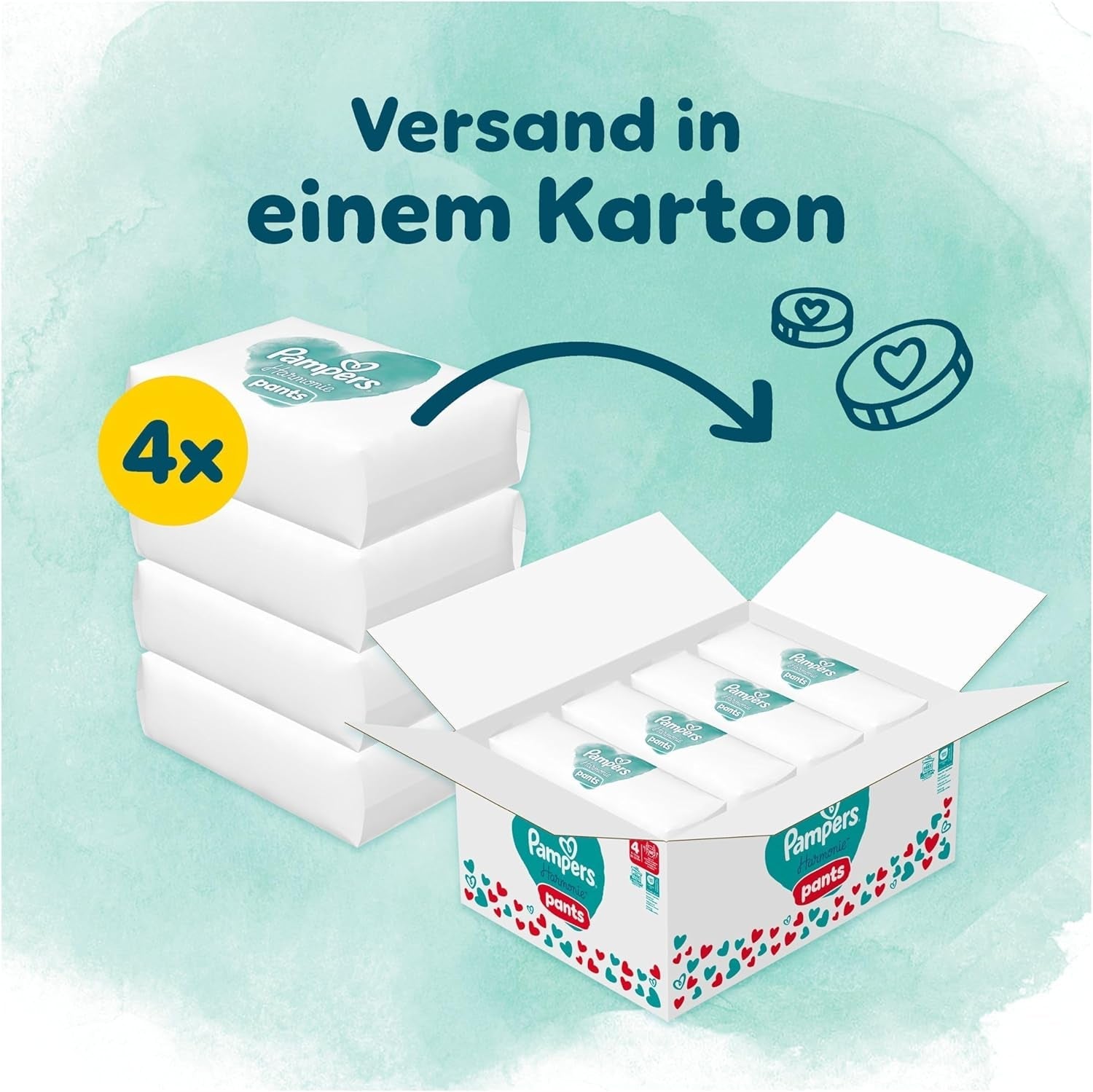 Scutece Pampers Harmony Pants mărimea 4, 168 scutece, 9 kg - 15 kg, protecție delicată a pielii și confort la 360°