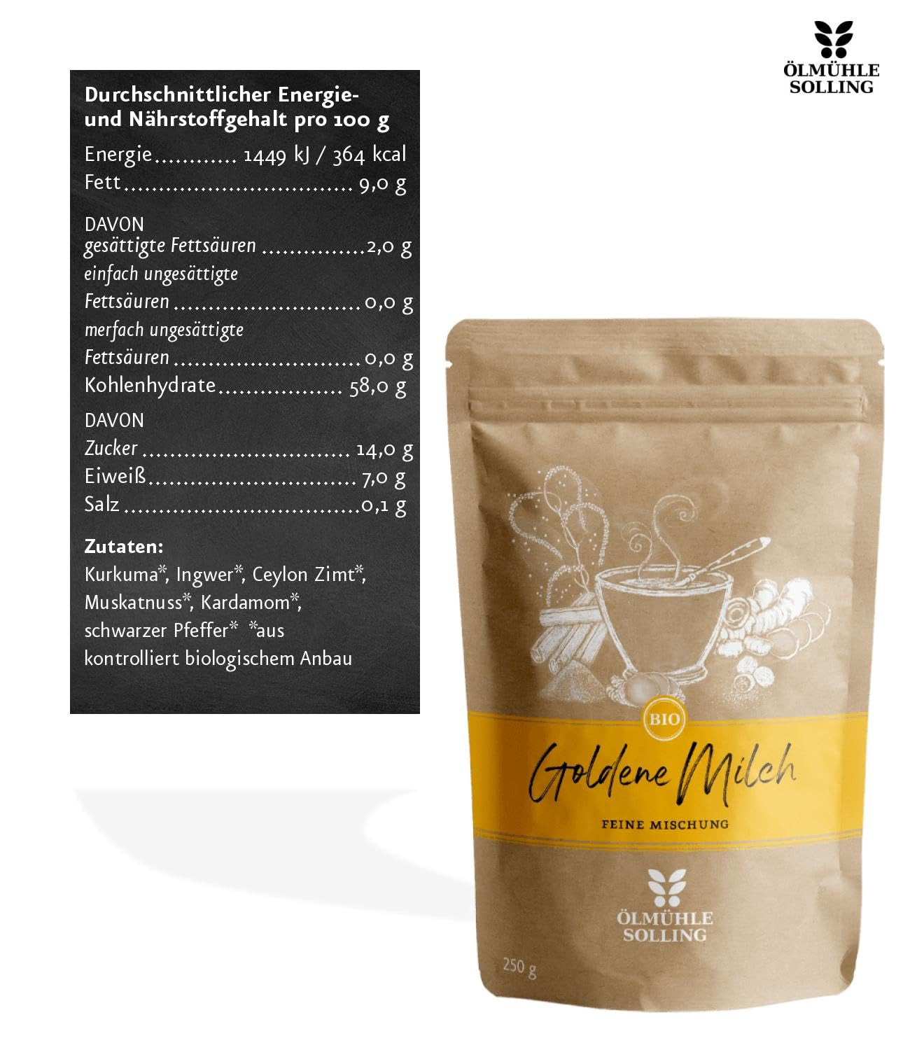 - BIO Goldene Milch Gewürzmischung | Gewürzmischung aus 100 % Bio-Zutaten für die Zubereitung von goldener Milch. Auch ideal als Zutat für Smoothies und Bowls | Inhalt: 250 g