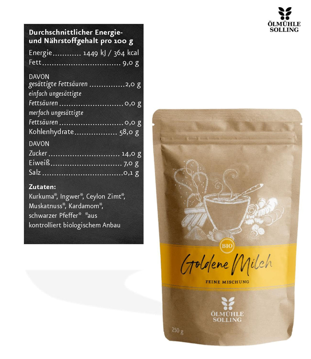 - BIO Goldene Milch Gewürzmischung | Gewürzmischung aus 100 % Bio-Zutaten für die Zubereitung von goldener Milch. Auch ideal als Zutat für Smoothies und Bowls | Inhalt: 250 g