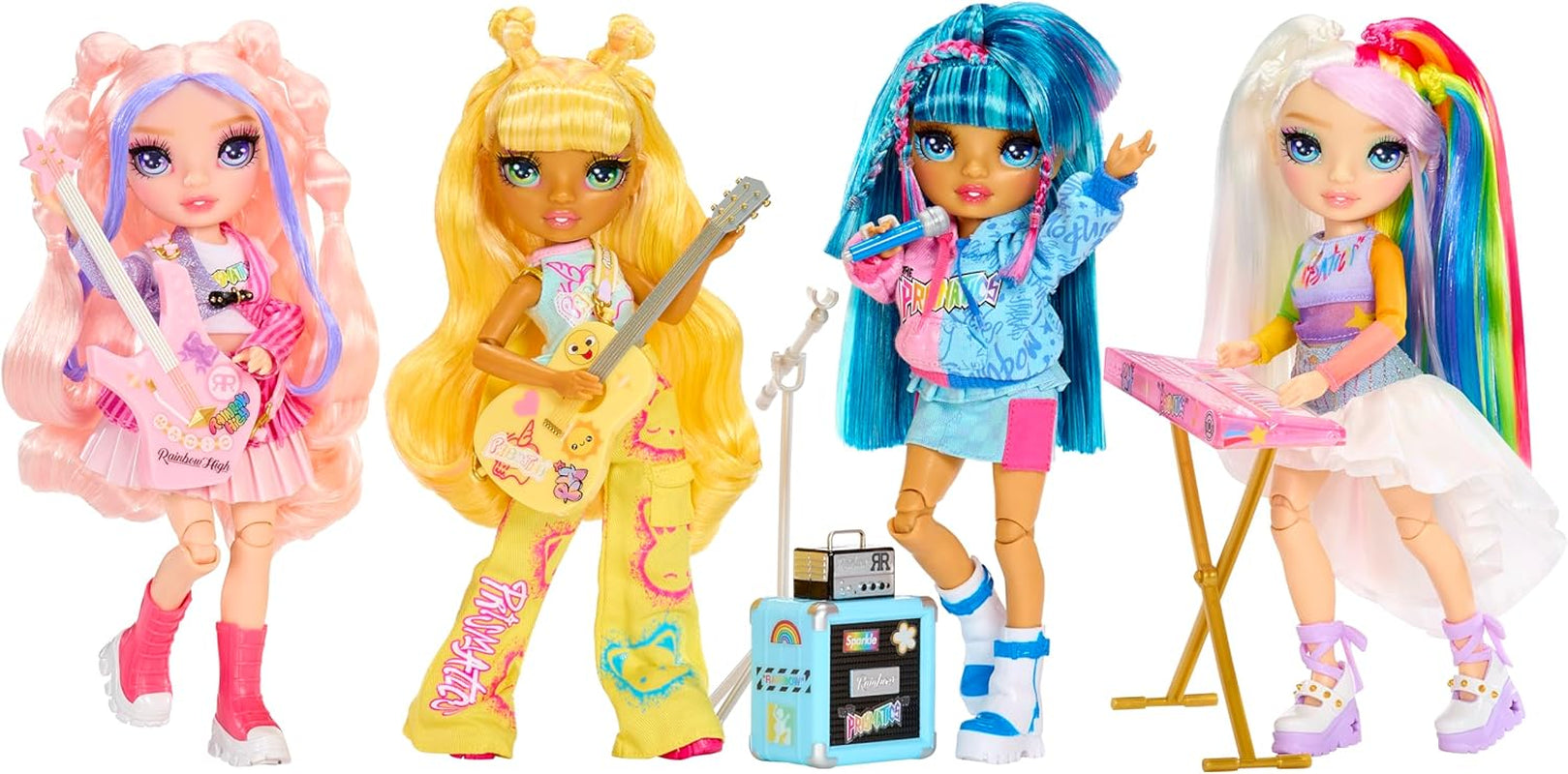 Trupa rock Rainbow High Junior High - Amaya, culorile curcubeului - păpușă la modă de 23 cm cu tastatură, personalizabilă cu autocolante, articulabilă, jucărie drăguță pentru copii cu vârsta de 4 ani și peste