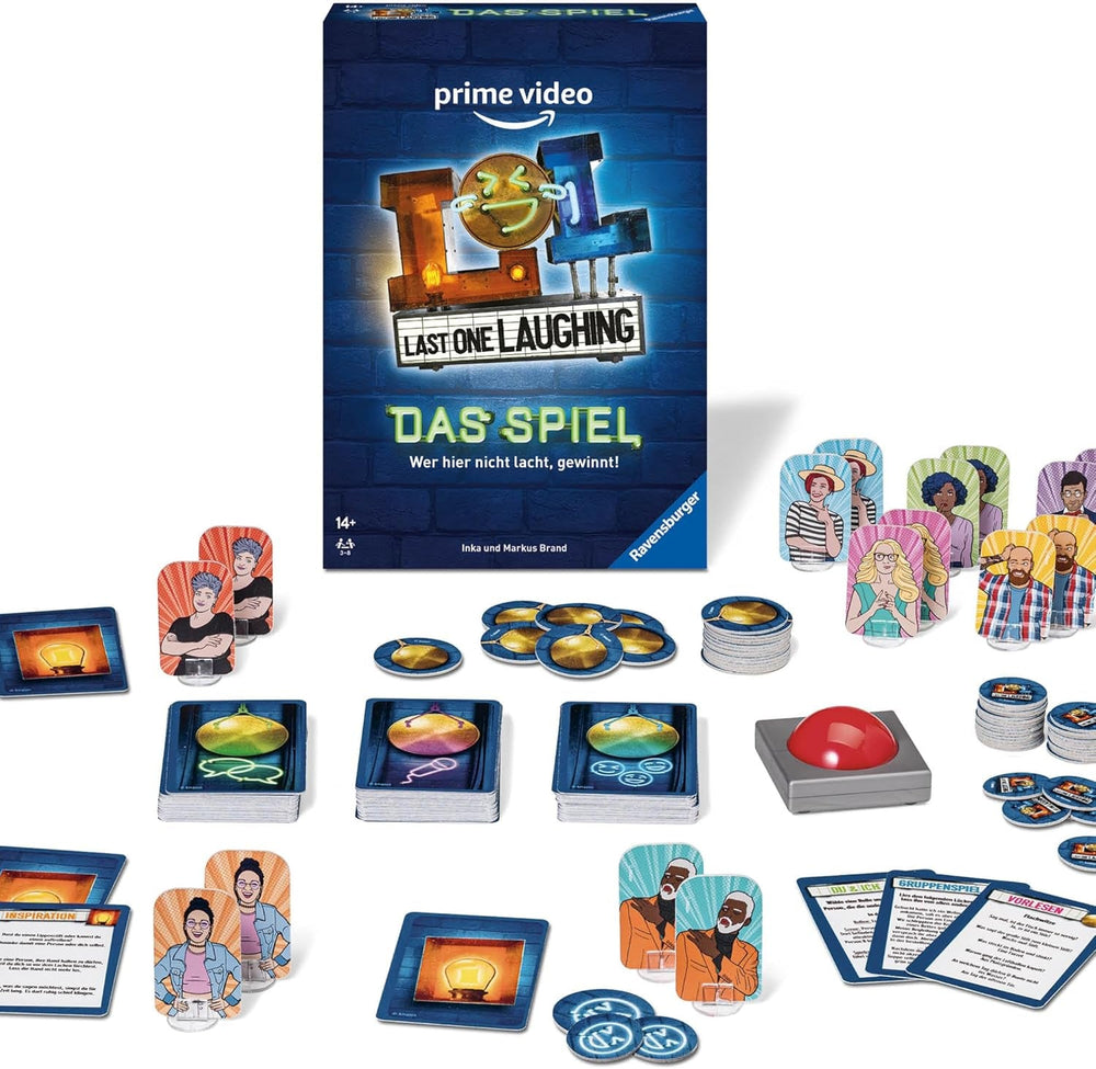 Ravensburger 27524 - Last One Laughing - Jocul de petrecere bazat pe serial, joc LOL pentru 3-8 jucători cu vârsta de 14 ani și peste, peste 350 de sarcini pentru provocarea „Don't Laugh”, jocul de cărți distractiv bazat pe sezoanele 1, 2, 3 și 4 LOL