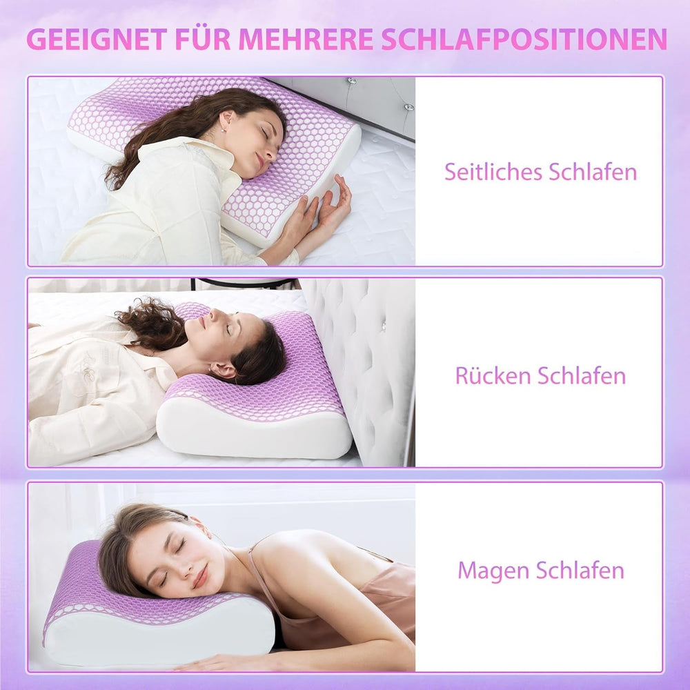 Pernă HOMCOM din spumă cu memorie, pernă pentru susținerea gâtului cu husă detașabilă, 2 înălțimi, ergonomică, pernă pentru gât responsivă 2S pentru diferite poziții de dormit, 60 x 40 cm, alb crem