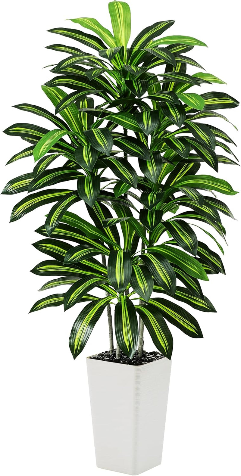 Künstlicher Dracaenabaum,Kunstpflanzen Groß,Faux Tree Mit Weißem Hohen Pflanzer Realistische Kunstpflanze Dracaena,Kunstpflanzen Für Wohnzimmer, Büro & Garten(1, Weißer Hoher Pflanzer, 150Cm)