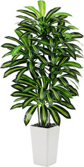 Künstlicher Dracaenabaum,Kunstpflanzen Groß,Faux Tree Mit Weißem Hohen Pflanzer Realistische Kunstpflanze Dracaena,Kunstpflanzen Für Wohnzimmer, Büro & Garten(1, Weißer Hoher Pflanzer, 150Cm)