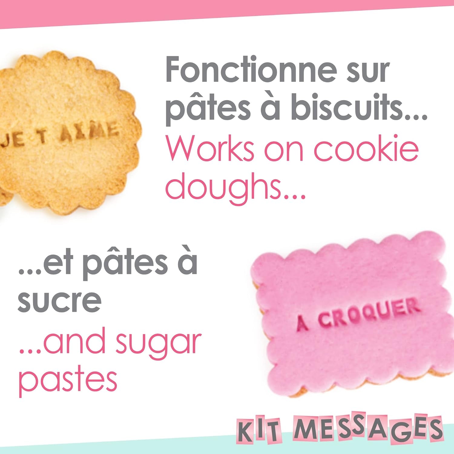ScrapCooking 3700392420413 Set de ștampile pentru fursecuri, numere și litere – Pentru fondant, fursecuri, copt – Forme de tăiat decorate personalizate, plastic, roz