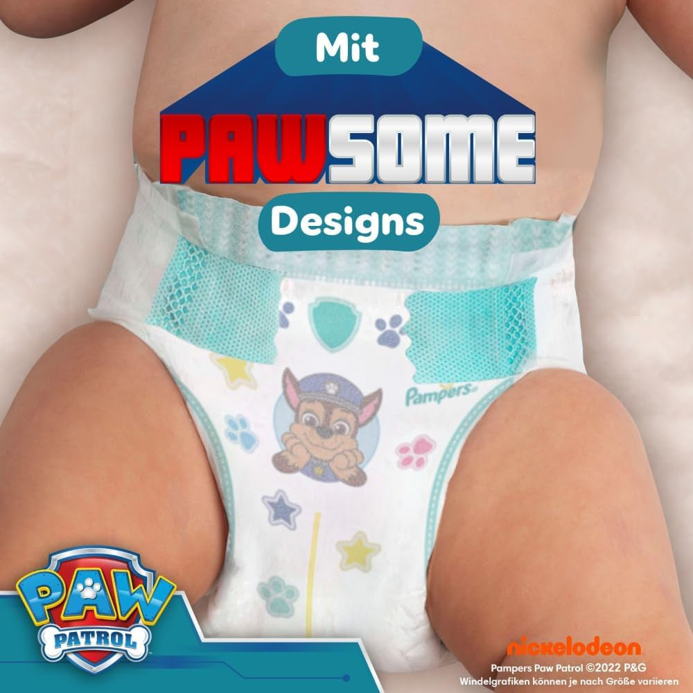 Scutece Pampers Baby-Dry Ediția Patrula Cățelușilor, mărimea 5, 186 de scutece, 11 kg - 16 kg, protecție împotriva scurgerilor de până la 100% și confort toată noaptea