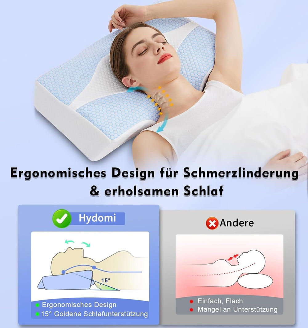 Pernă pentru gât din spumă de memorie Pernă ortopedică ergonomică Pentru dureri de gât și umeri - Pernă de dormit răcoritoare Pentru cei care dorm lateral, pe spate și pe stomac Cu suport pentru gât Perne ortopedice cervicale Naty Shop