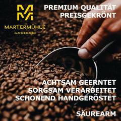 Boabe de espresso Martermühle Office Blend 1 kg, concentrație medie | Arabica/Robusta | Arome: Migdale, Ciocolată | Boabe de espresso întregi, prăjite ușor, aciditate scăzută
