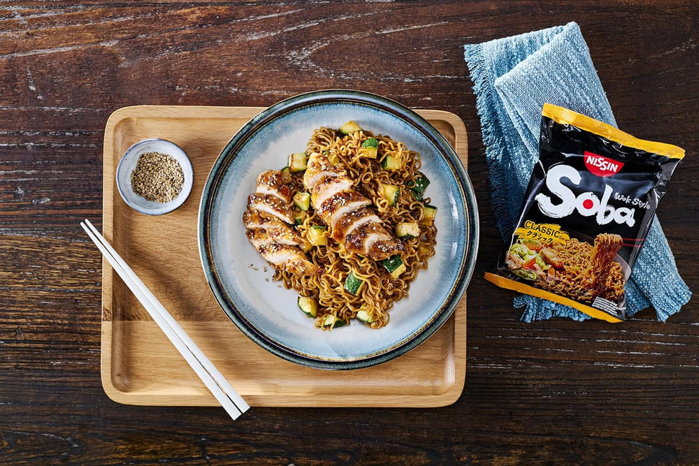 Tăiței Nissin Bag Soba – Tăiței instant japonezi clasici, pachet de 9, stil Wok, cu sos Yakisoba, preparare rapidă, mâncare asiatică (9 x 109 g)