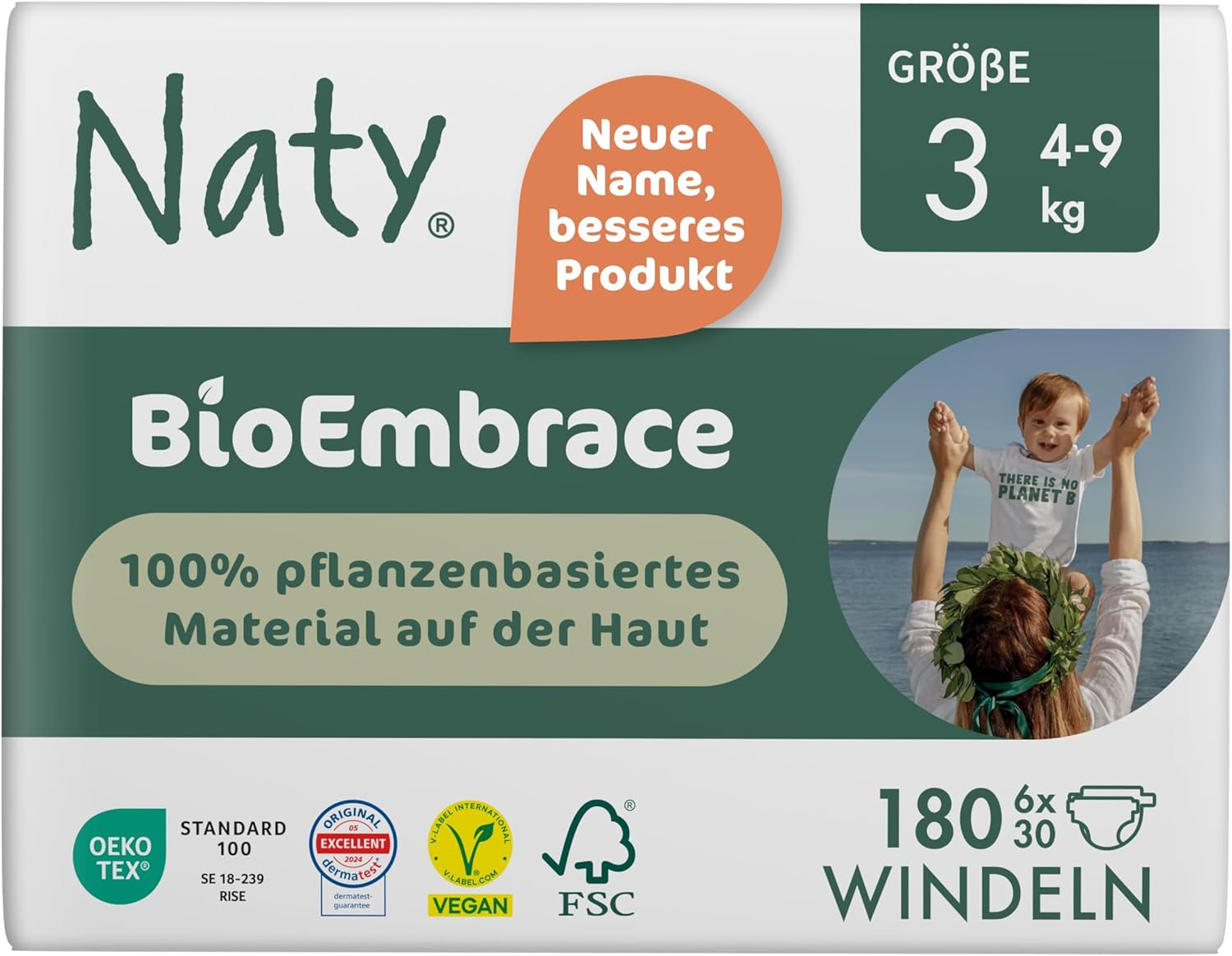 Scutece pentru bebeluși Naty BioEmbrace, mărimea 5 (11–25 kg) | 100% materiale pe bază de plante, delicate cu pielea | Moliciune respirabilă, testate dermatologic, absorbție excelentă | 80 buc.