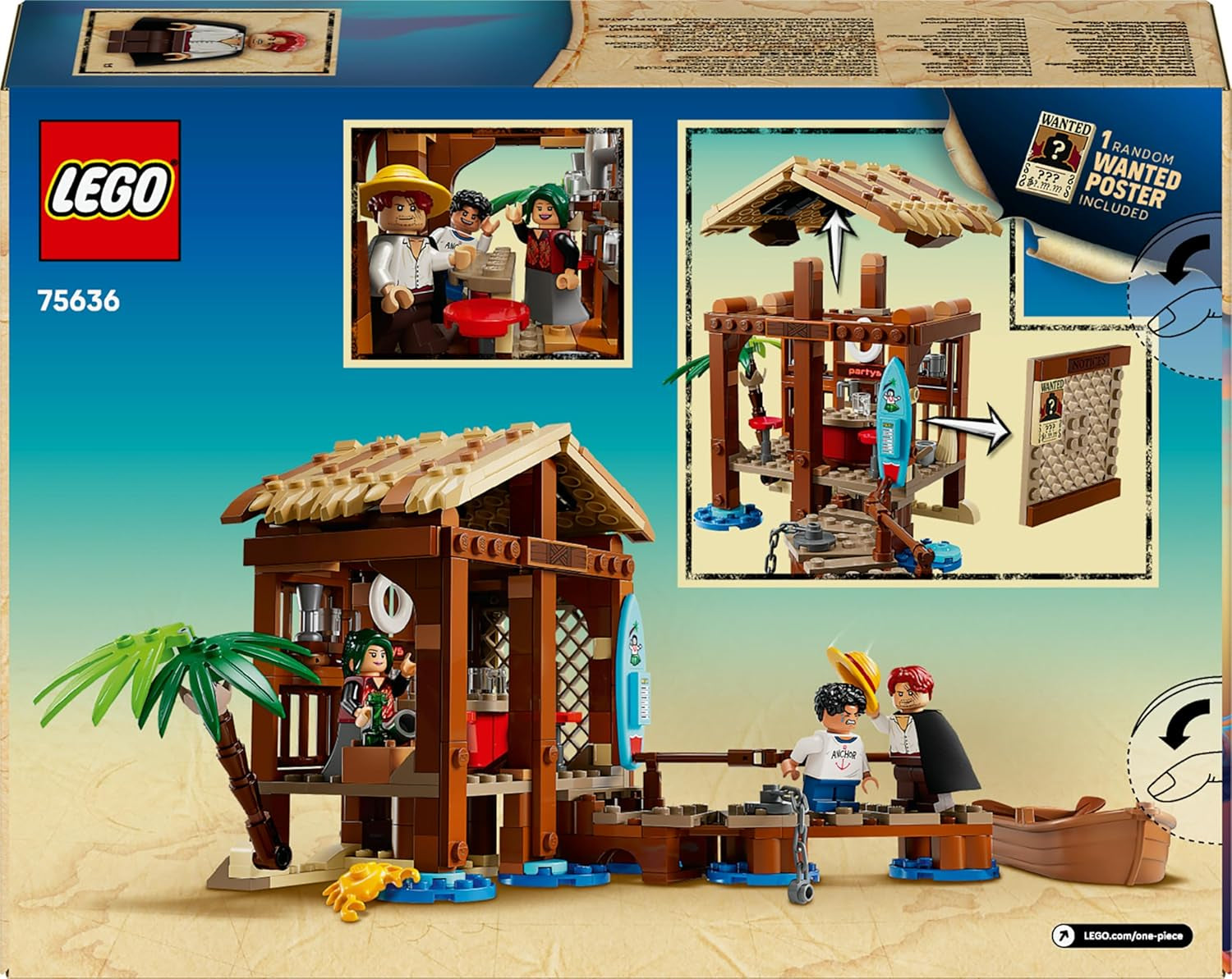 LEGO ONE PIECE Windmühlendorf-Hütte - Spielzeug mit Boot, Jungen Ruffy, Shanks & Makino Minifiguren sowie Zubehör - inkl. Steckbrief - Anime-Geschenk für Jungen, Mädchen & Fans ab 8 Jahren - 75636